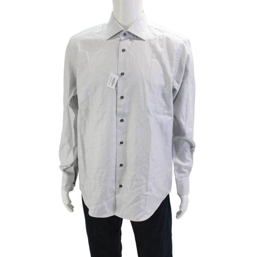 Hagen Mens Geoemtric Print Collared Long Sleeve Button-Down Shirt White Size 34